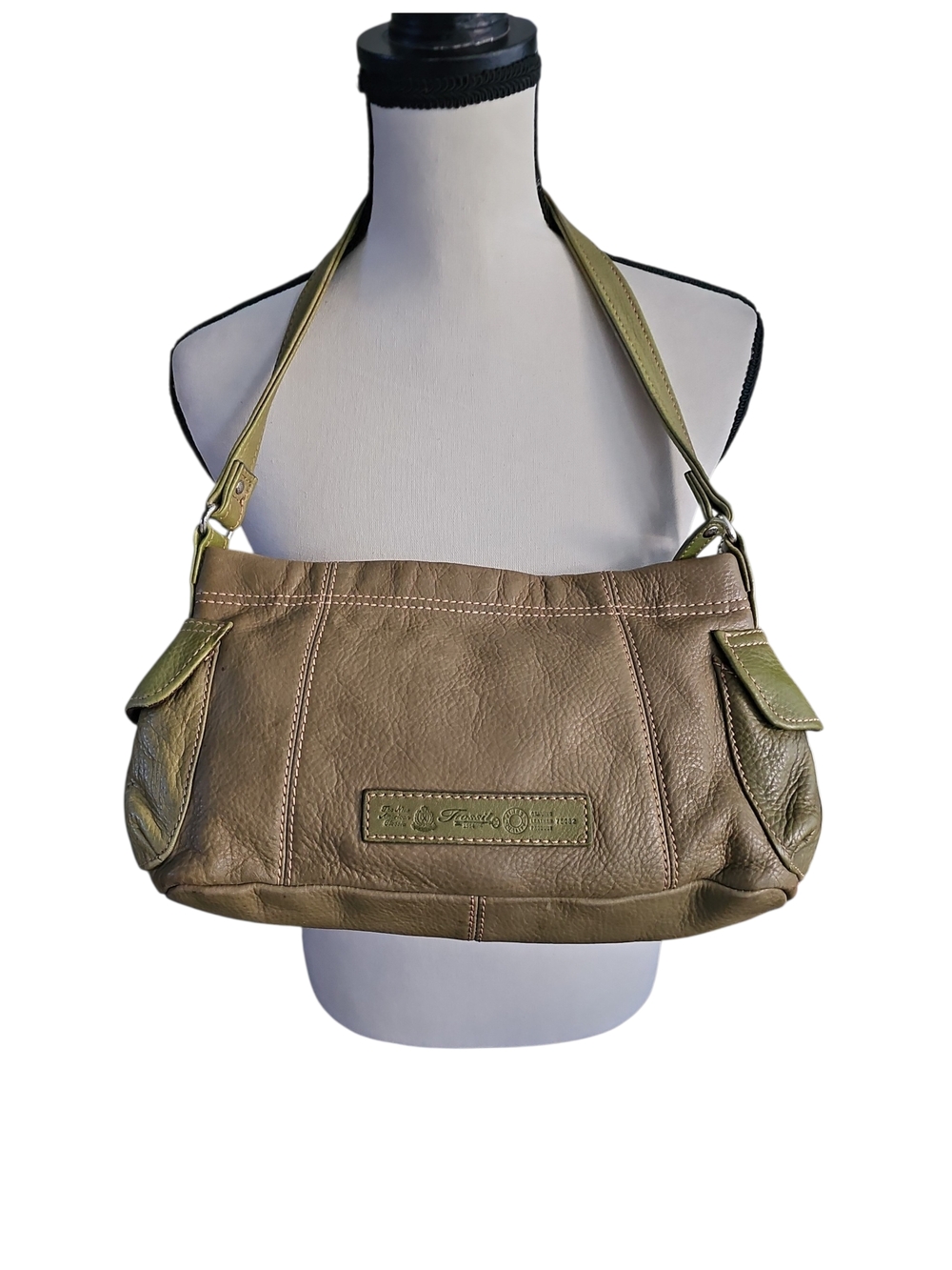 Fossil Olive-Tan Leather Shoulder Bag